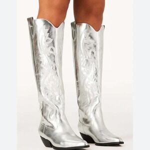 Bellini Silver Knee High Cowboy Boots 6
